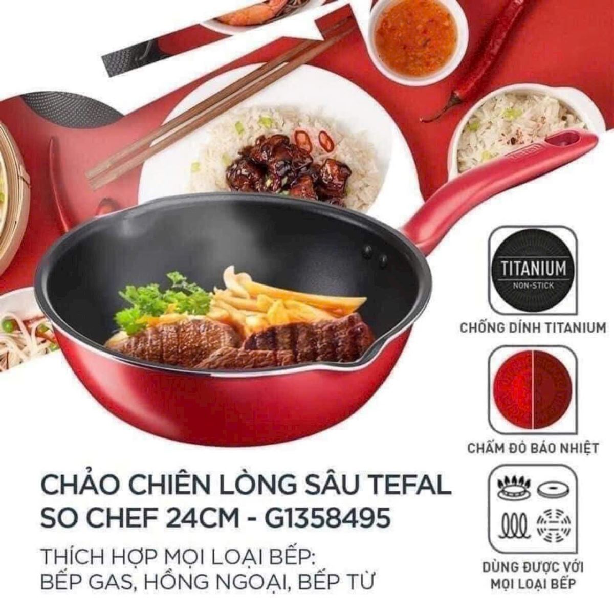 Chảo chiên lòng sâu Tefal So Chef Pháp 24cm