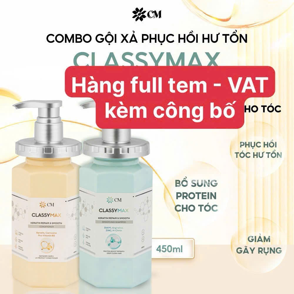 Cặp dầu gội xả phục hồi tóc hư tổn CLASSYMAX (450ml x 2)