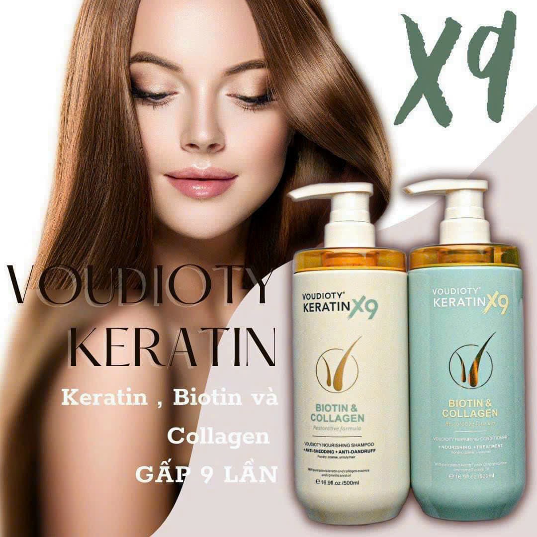 Cặp dầu gội xả cao cấp Voudioty Keratin X9 Biotin & Collagen (chai 500ml)