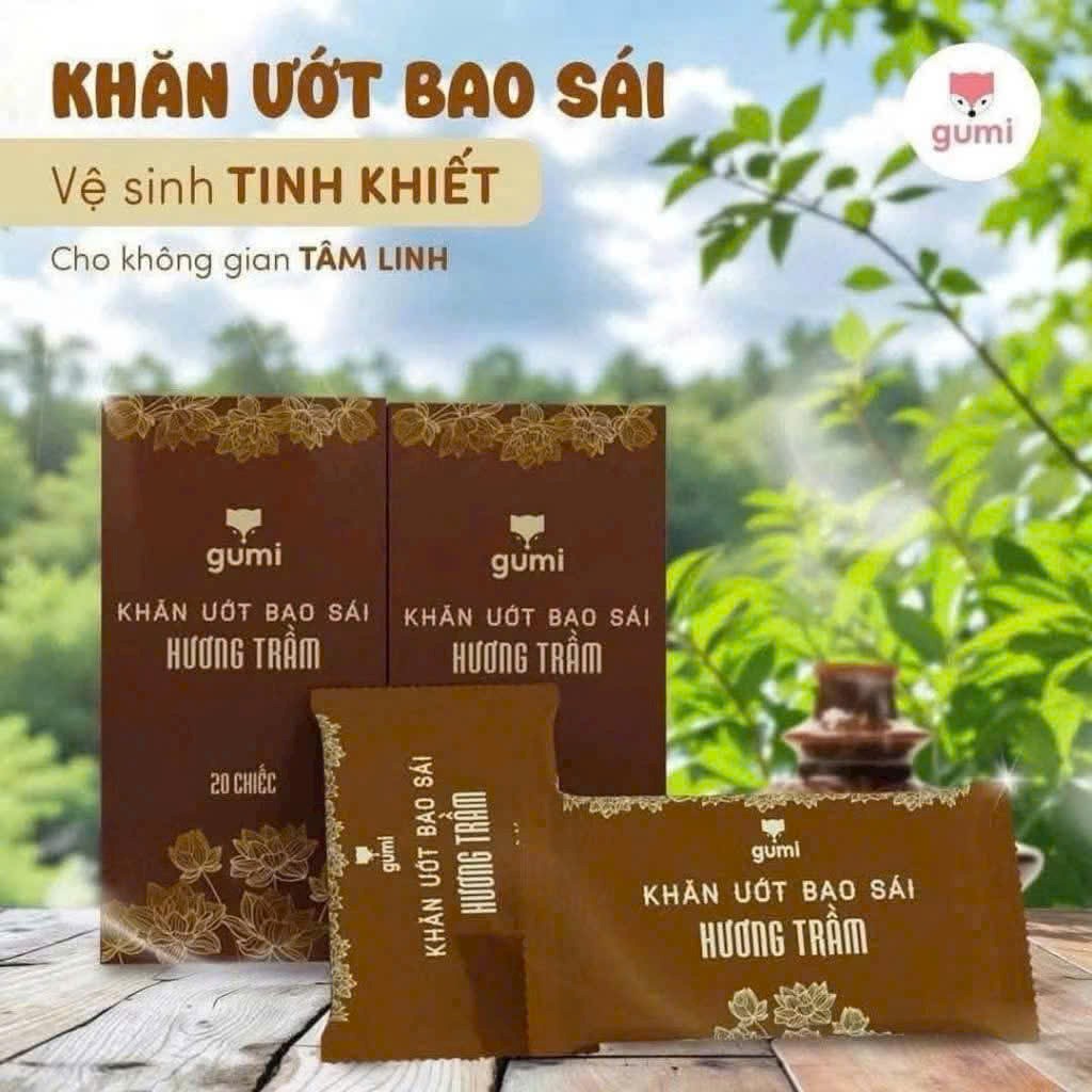 Khăn ướt Bao Sái Hương Trầm lau ban thờ hộp 20 gói