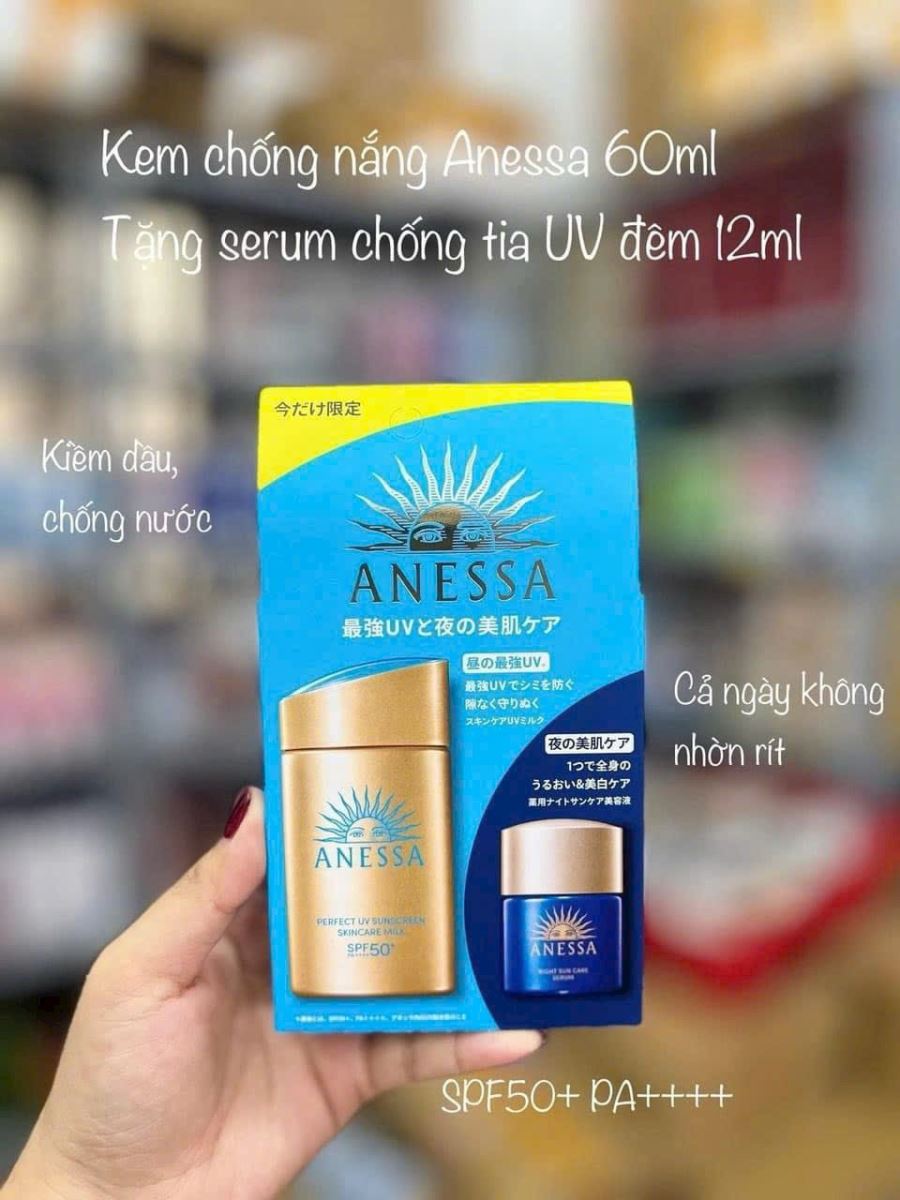 Set kem chống nắng Anessa 60ml tặng kèm serum dưỡng 12ml Nhật Bản