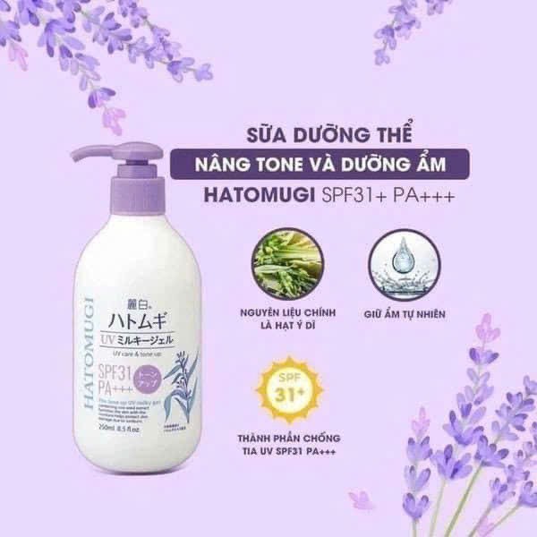 Sữa Dưỡng Thể Cấp Ẩm Dưỡng Trắng Chống Nắng Hatomugi 250ml