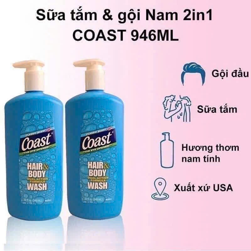 Sữa tắm gội Coast Mỹ 2in1 946ml