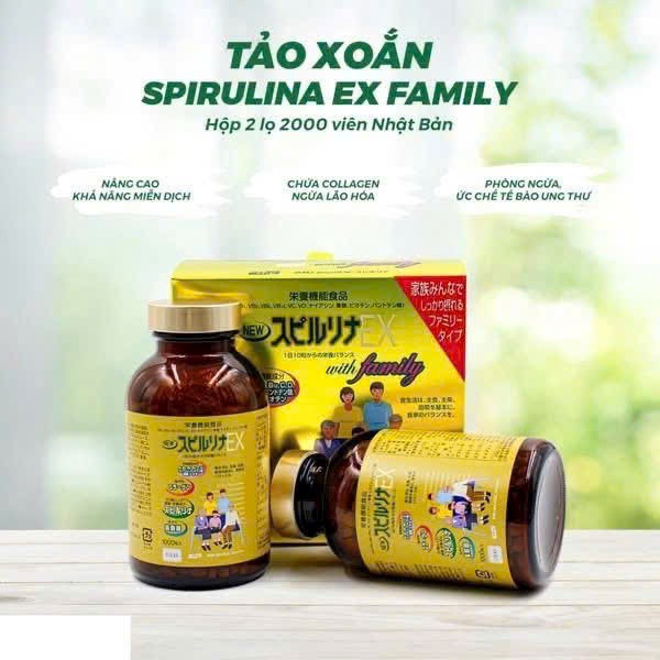 Tảo xoắn Spirulina EX Family Nhật Bản hộp 2 lọ 2000 viên